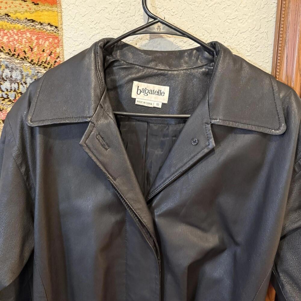 Vintage 70s/80s Bagatelle Genuine Leather Designer Trench Coat Size‎ Womens 10 - Picture 3 of 7